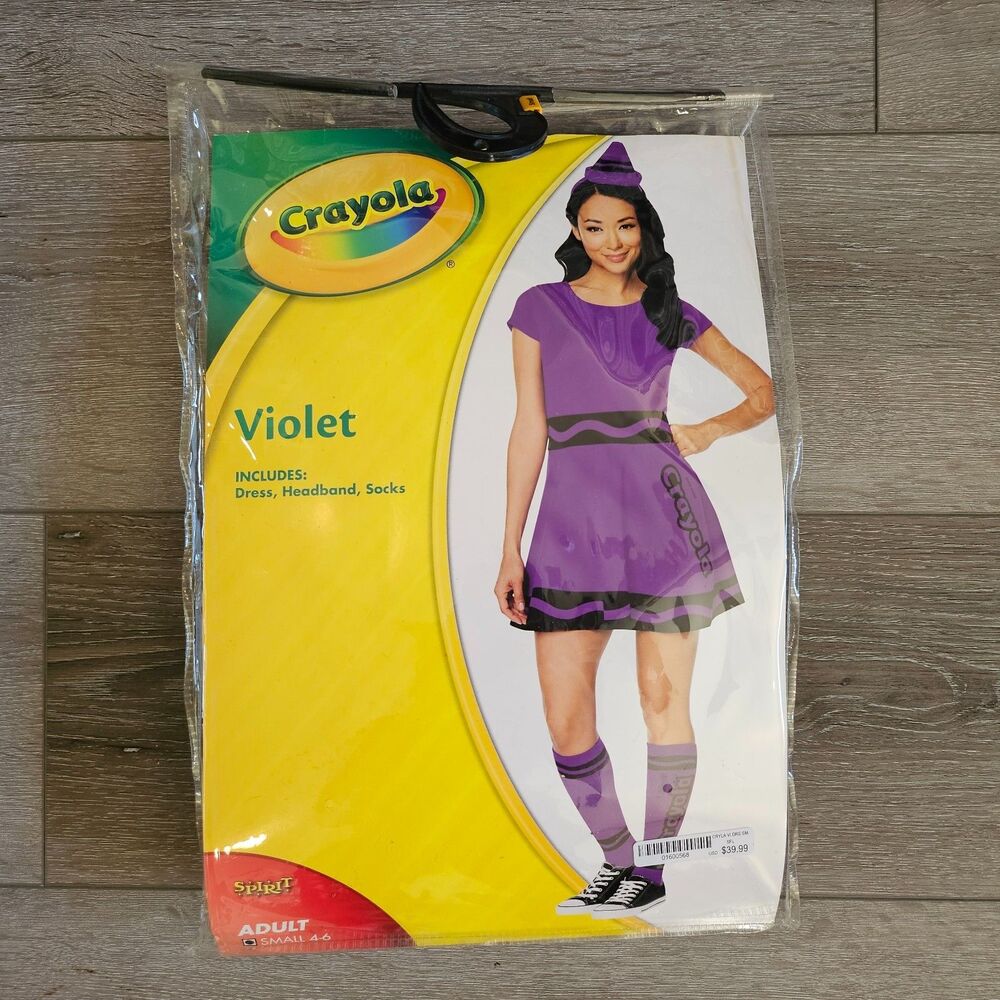 Croyola Violet Adult Women's Purple Crayon Costume Dress Sz S 4-6 Outfit Cosplay